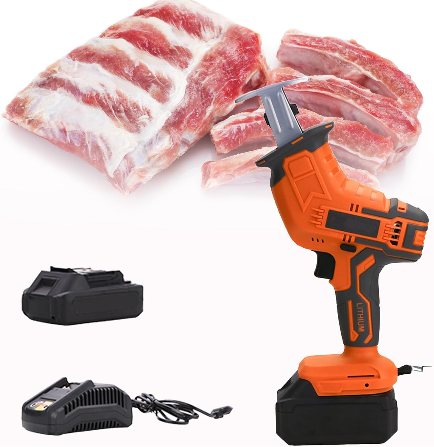 electric reciprocating bone saw electric butchers saw Handheld Reciprocating Saw Battery Powered Multifunctional Reciprocating Saw for Cutting Meat Beef Fish Ribs,A