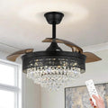 42' Black Crystal Fandelier Dimmable LED Ceiling Fan with Lights Retractable Blades 3 Color with Memory Quiet Reversible 6 Speeds Timer for Bedroom Living Room Dining Room