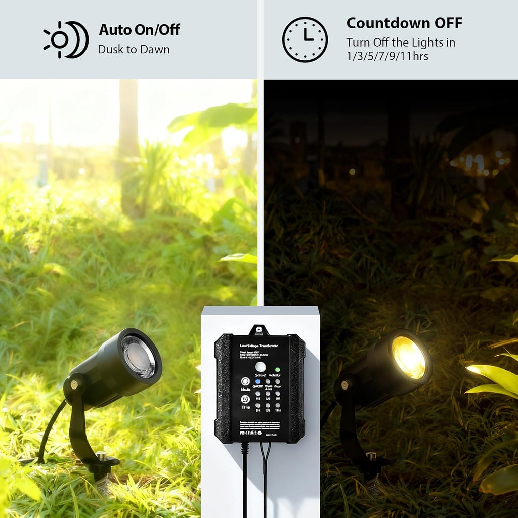 All-in-One Low Voltage Landscape Lighting Kit, 6W 3000K Outdoor LED Landscape Spotlights with 65W Transformer, 100FT 16/2 Wire & Connectors, Perfect for Yard, Garden, Deck, 12V-24V AC/DC, 12Pack