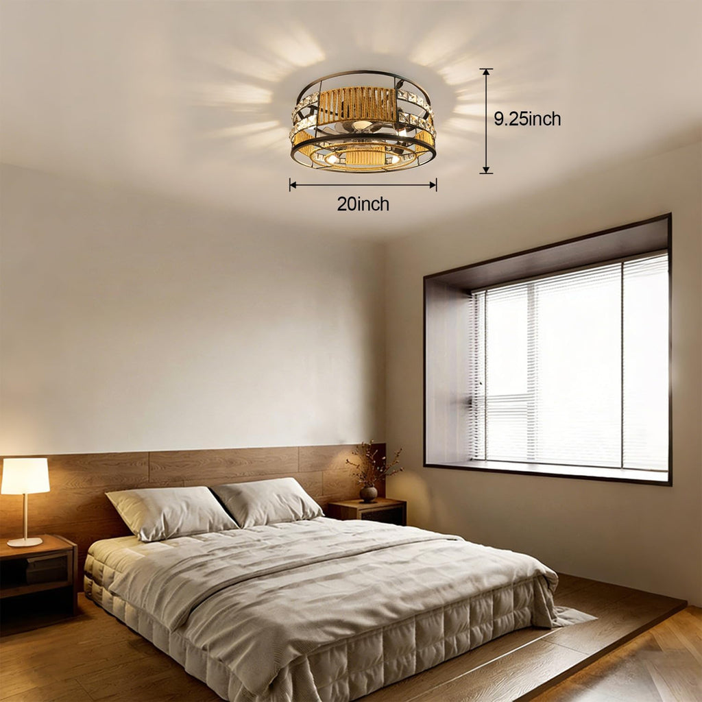 Ceiling Fans with Lights Flush Mount, 20 Inch Caged Low Profile Ceiling Fans with 3 Mode Lighting and Remote Control with E26 Bulbs for Bedroom, Nursery, Garage (Brown)