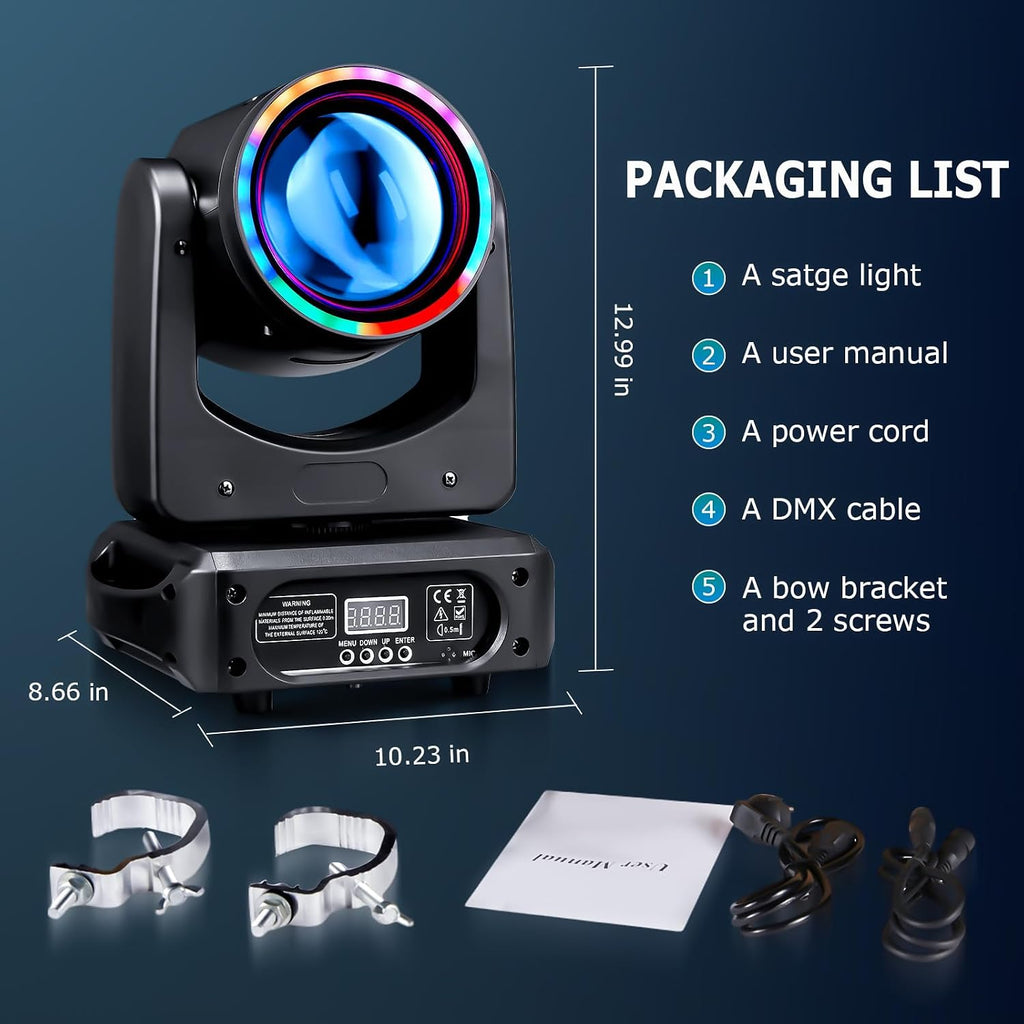 Moving Head DJ Light 100W LED Stage Lights Beam Halo DJ Lights RGBW 4-in-1 Colors Spotlights Strobe DMX512 Sound Activated for Party Wedding Live Show Parties DJ Equipment Lighting