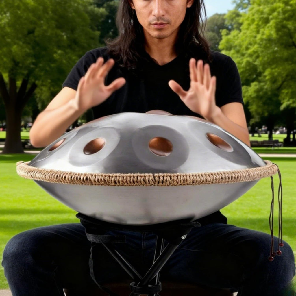 440HZ Steel Drum in 22Inch D Minor 12 Notes Hand Pan Drum Percussion Musical instrument with Soft Hand Pan Bag (12 Notes Gold-Eye Handpan)