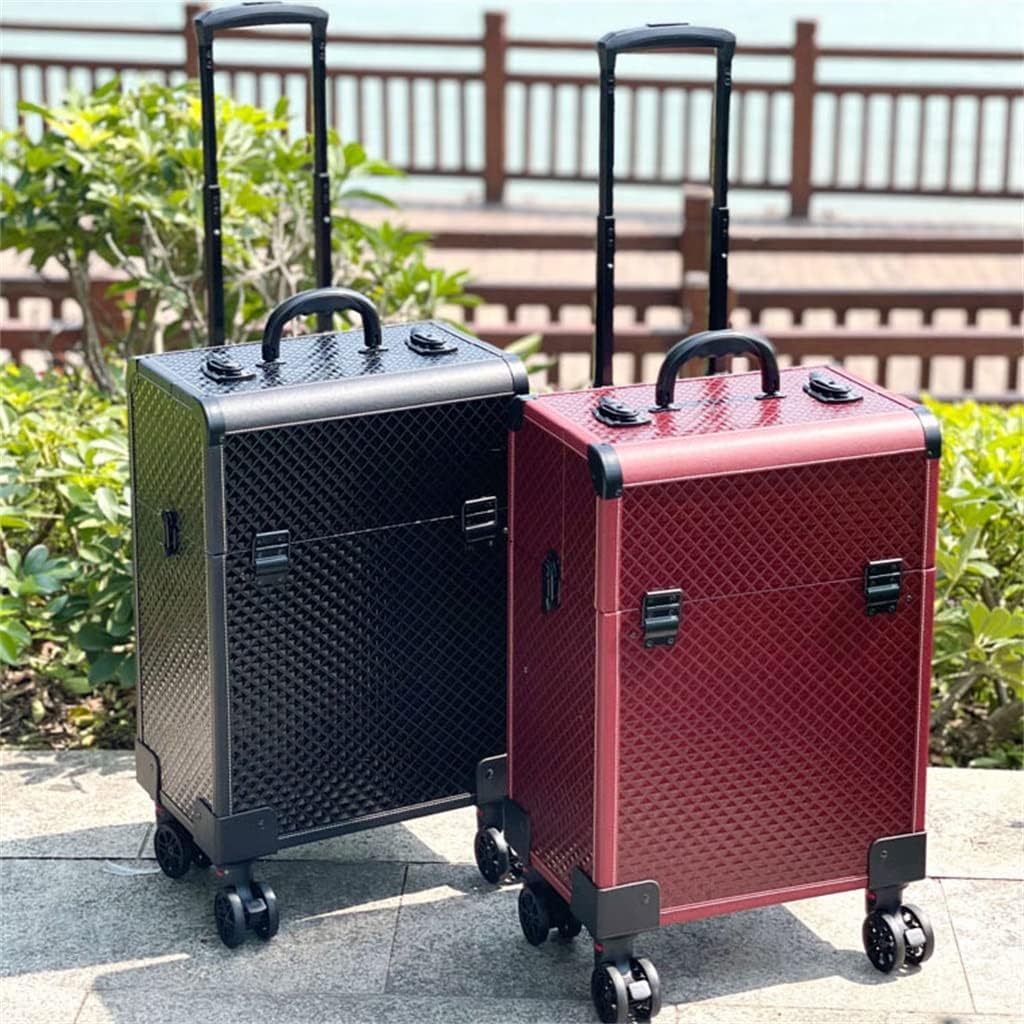 Ladies Makeup Suitcase With Wheels Large-capacity Storage Toolbox Professional Manicure Travel Trolley Case(Black)