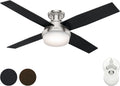 Hunter Fan 52 inch Contemporary Low Profile Brushed Nickel Ceiling Fan with LED Light kit and Remote Control, 4 Blade (Renewed)