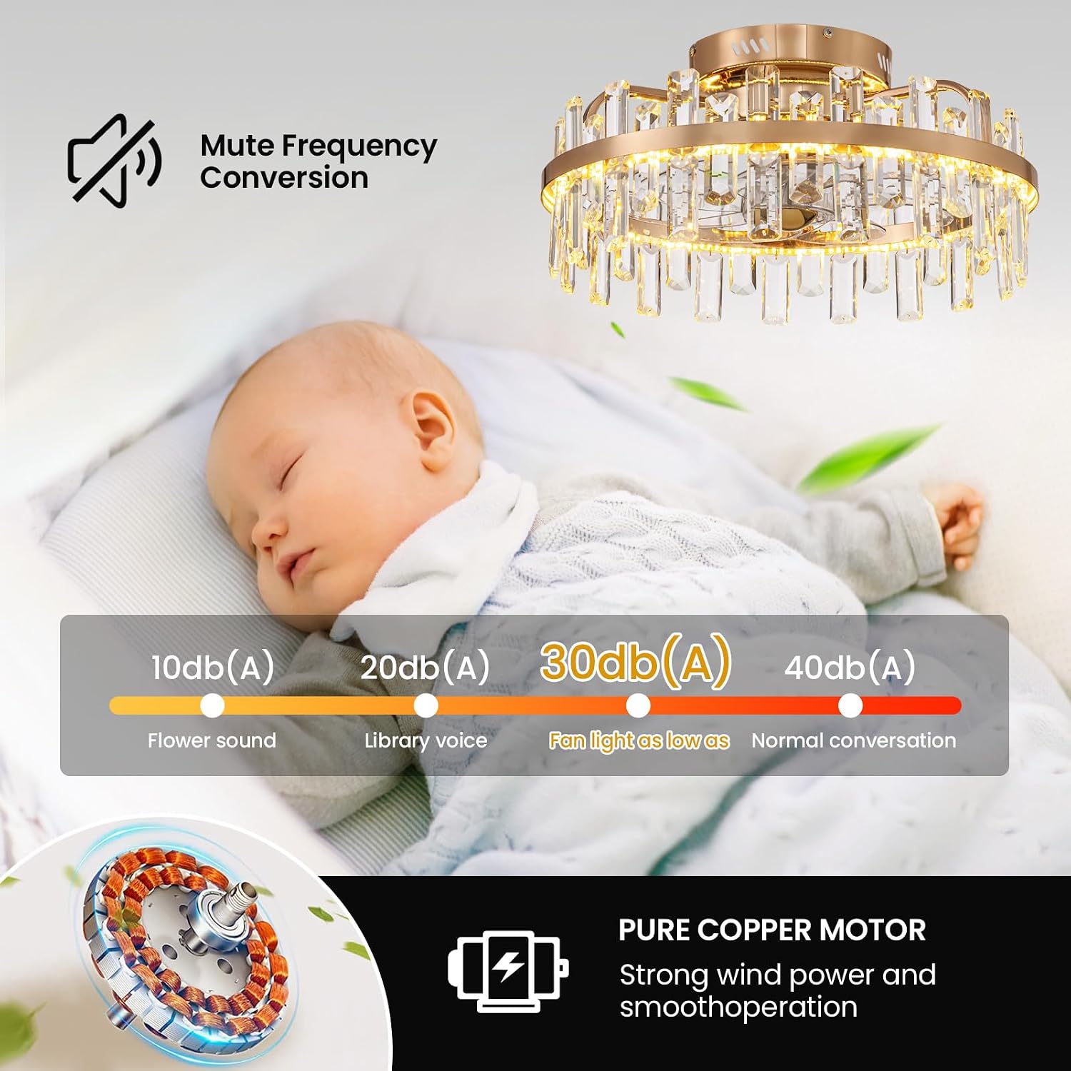 20' Crystal Ceiling Fans with Lights Remote Control Dimmable 6 Speeds Reverible Timer Gold Fandelier for Bedroom Dining Room Living Room