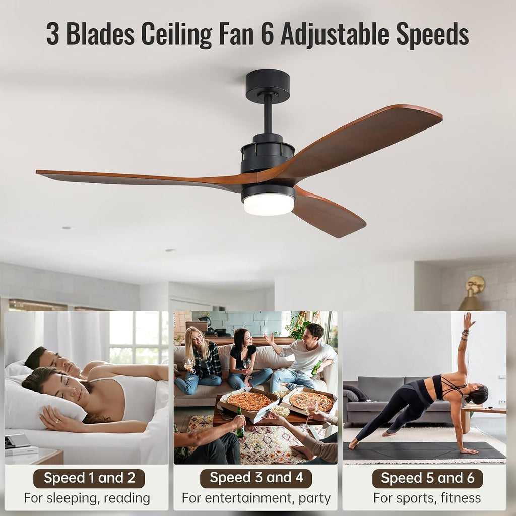 Sofucor 60 inch Ceiling Fan with Lights and Remote, Modern Large LED Wood Ceiling Fan for Indoor Living Room Bedroom Outdoor Patio Porch, Reversible DC Motor