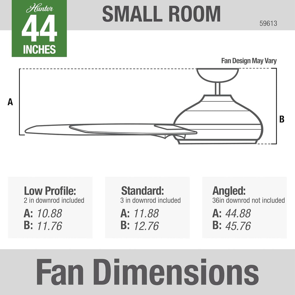 Hunter 44 inch Outdoor or Indoor Ceiling Fan No Light - Black Ceiling Fan without Light, For Patio, Porch, Garage, or Living Room, Standard Mount, 6 Blades, Wall Control - Kennicott 59613, Matte Black