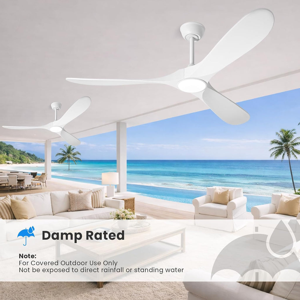 heimo 52 Inch White Ceiling Fan with Light and Remote, Wood Outdoor Ceiling Fans with Lights Dimmable for Bedroom Living Room Patios Kitchen Modern 3 Blade Propeller Indoor Fan