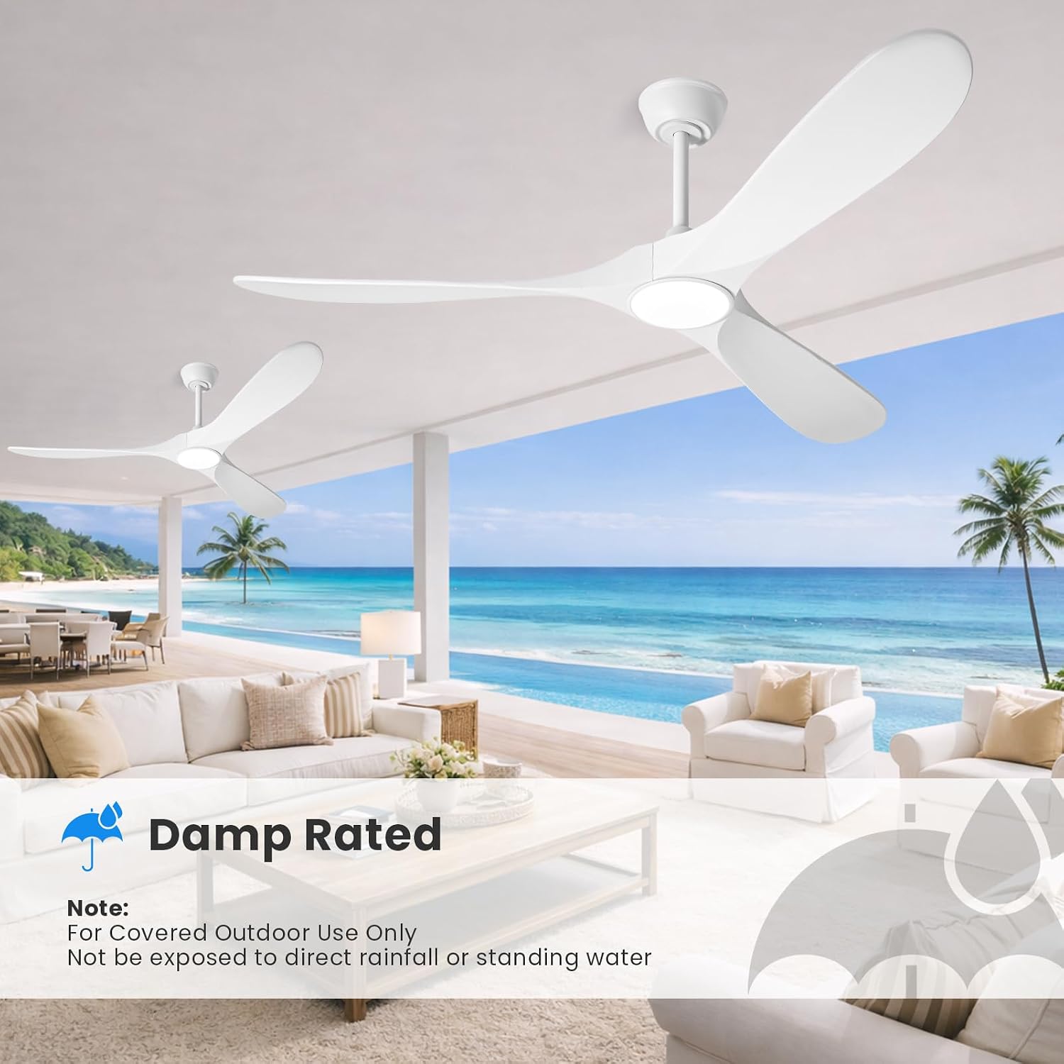 heimo 52 Inch White Ceiling Fan with Light and Remote, Wood Outdoor Ceiling Fans with Lights Dimmable for Bedroom Living Room Patios Kitchen Modern 3 Blade Propeller Indoor Fan