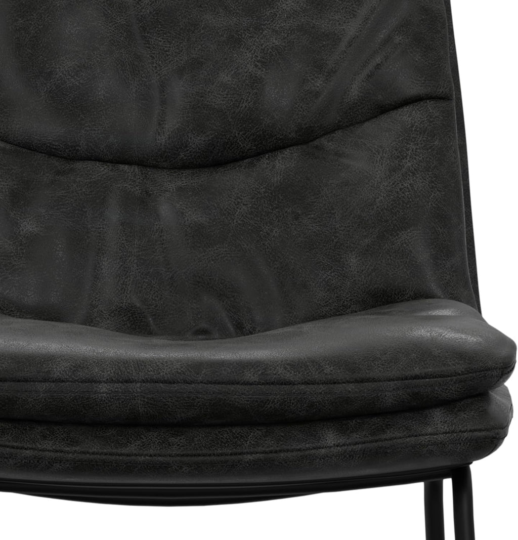 SIMPLIHOME Danika Counter Stools (Set of 2) - 24 Inch Seat Height Upholstered Metal Kitchen Seats in Distressed Charcoal Grey Vegan Faux Leather, Mid Century Seating with Tufted Design and Footrest