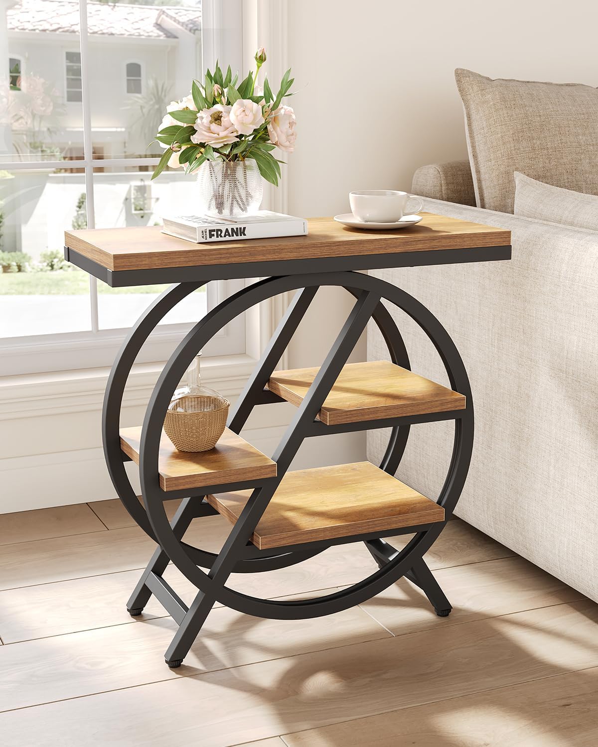 LITTLE TREE End Table, Set of 2 Narrow Side Table with 4-Tier Large Storage Space, Modern Bedside Table for Living Room, Home Office, Bedroom, Natural
