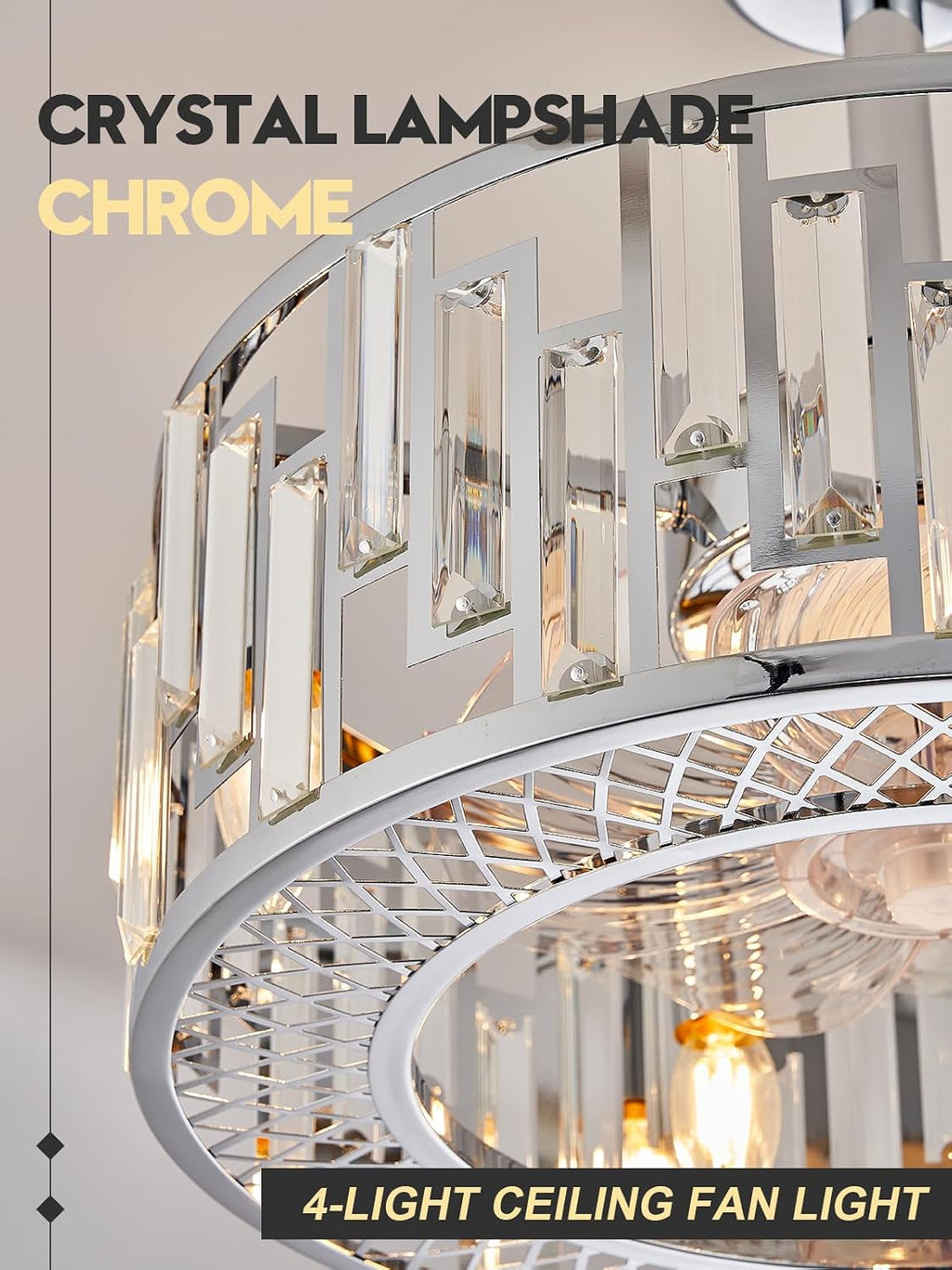 Modern Chrome Caged Ceiling Fan with Light for Bedroom Crystal Ceiling Light Fixture with Fan Bladeless Ceiling Fan Light for Kitchen Hallway Dining Room