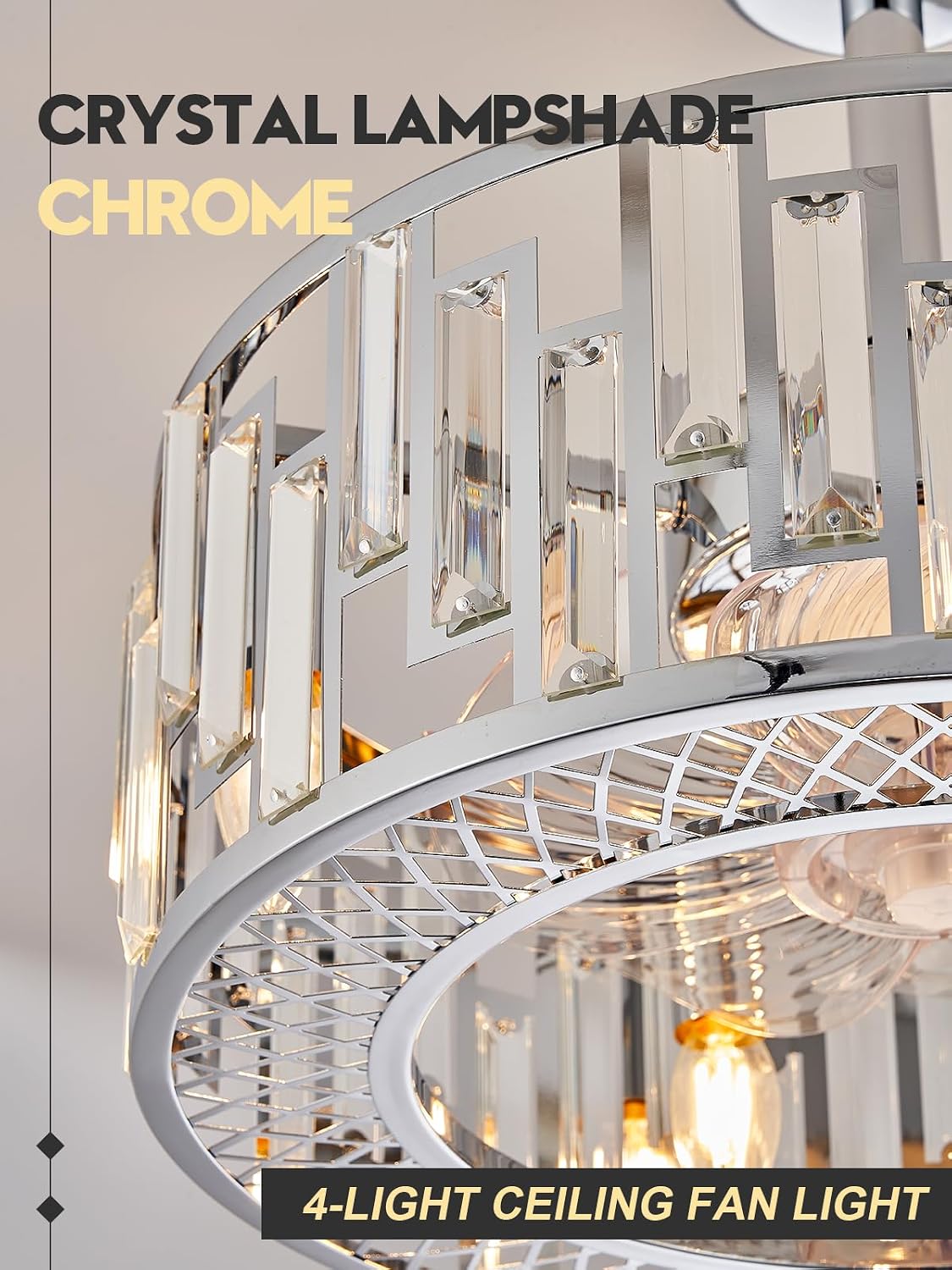 Modern Chrome Caged Ceiling Fan with Light for Bedroom Crystal Ceiling Light Fixture with Fan Bladeless Ceiling Fan Light for Kitchen Hallway Dining Room