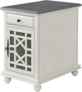 Martin Svensson Home Elegant Chairside End Table with Power — 24″W x 16″D x 25″H, White with Gray Top — Transitional Painted Accent Table with Flip-Top USB Charging, Drawer & Cabinet Storage