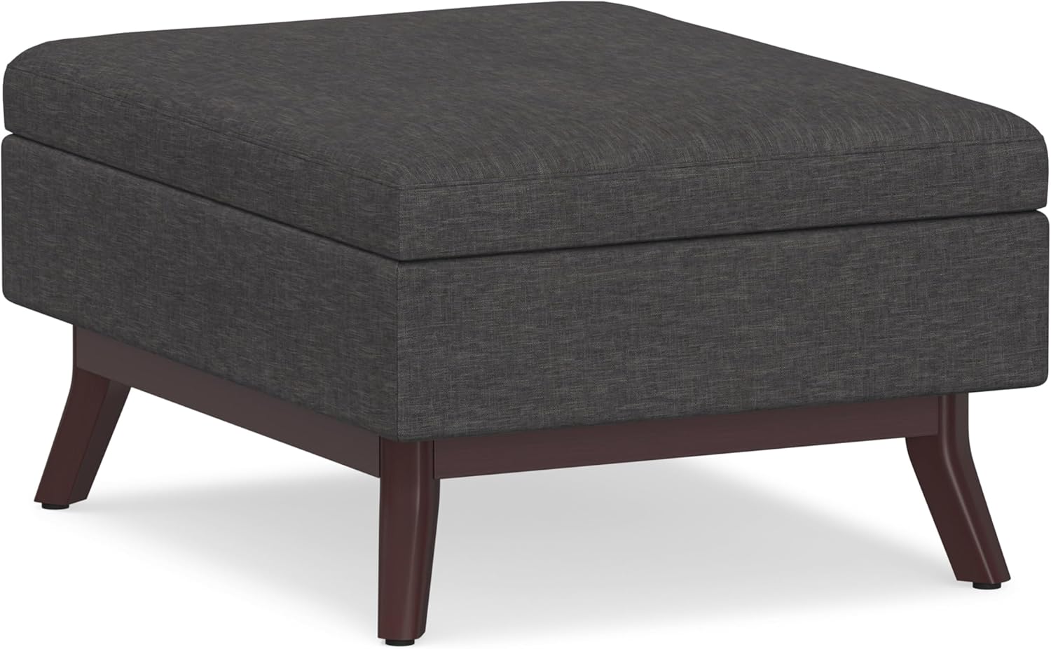 SIMPLIHOME Owen Coffee Table Storage Ottoman - 34' Wide x 19' High Upholstered Linen Look Fabric Rectangular Lift-Top Ottoman in Slate Grey, Mid-Century Modern Bench for Living Room with Tapered Legs