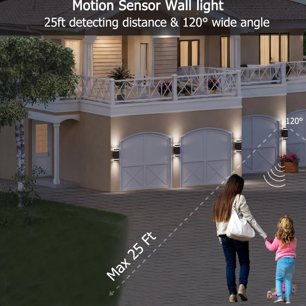 rosykite Motion Sensor Outdoor Wall Lights, Dusk to Dawn Exterior Light Fixtures with 3 Lighting Modes,Up and Down Porch Lights 5000K Daylight, Waterproof Modern Wall Sconce for House, Patio, Garage