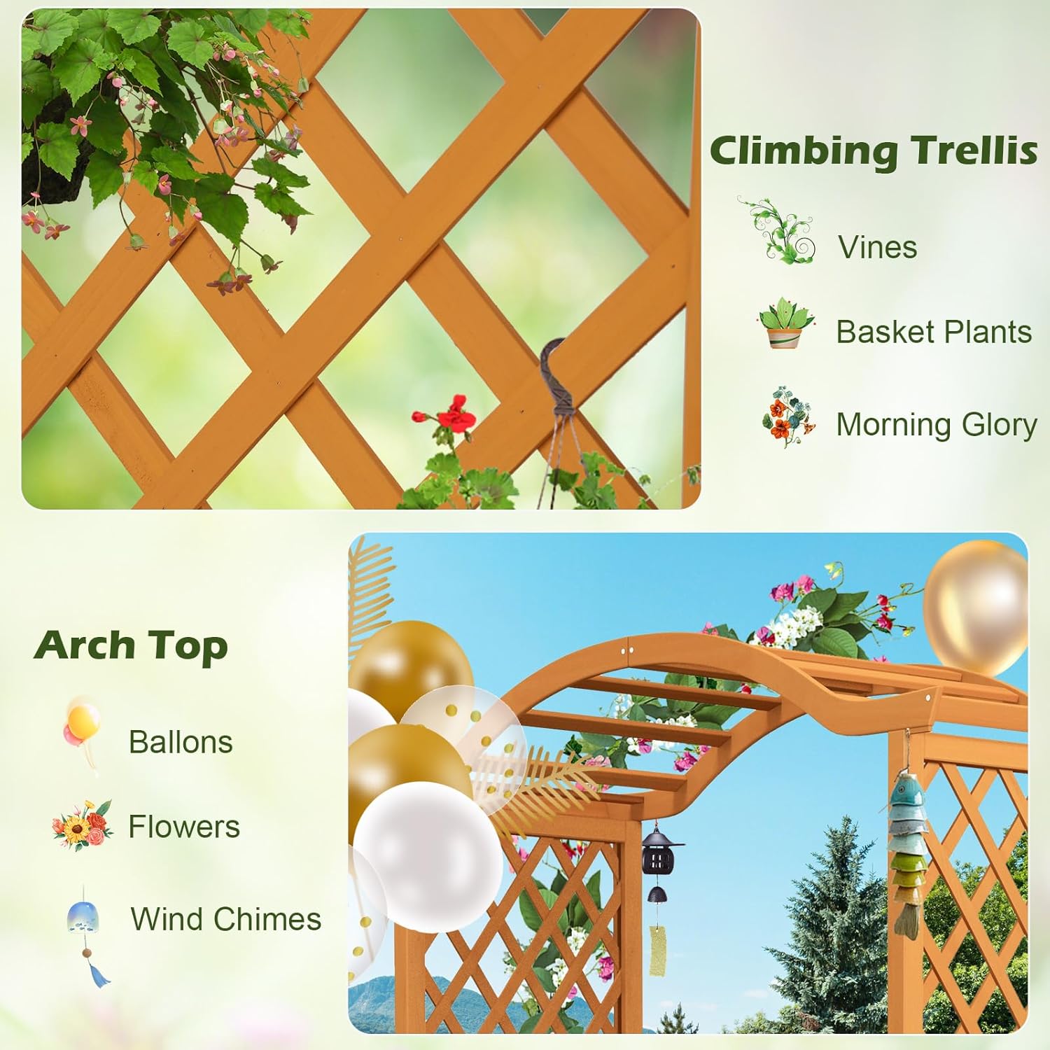 Moccha Wooden Garden Arbor with Planter - Outdoor Arbor Trellis for Climbing Plants, Roses, Vines, Outside Pergola Planter, Garden Arch for Lawn Backyard Wedding Ceremony Bridal Party (Natural)