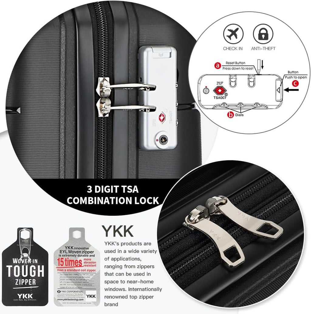 Somago Luggage Sets 4 Piece Lightweight Hardside Polypropylene Travel Suitcases with Double Spinner Wheels and TSA Lock,Classic Black