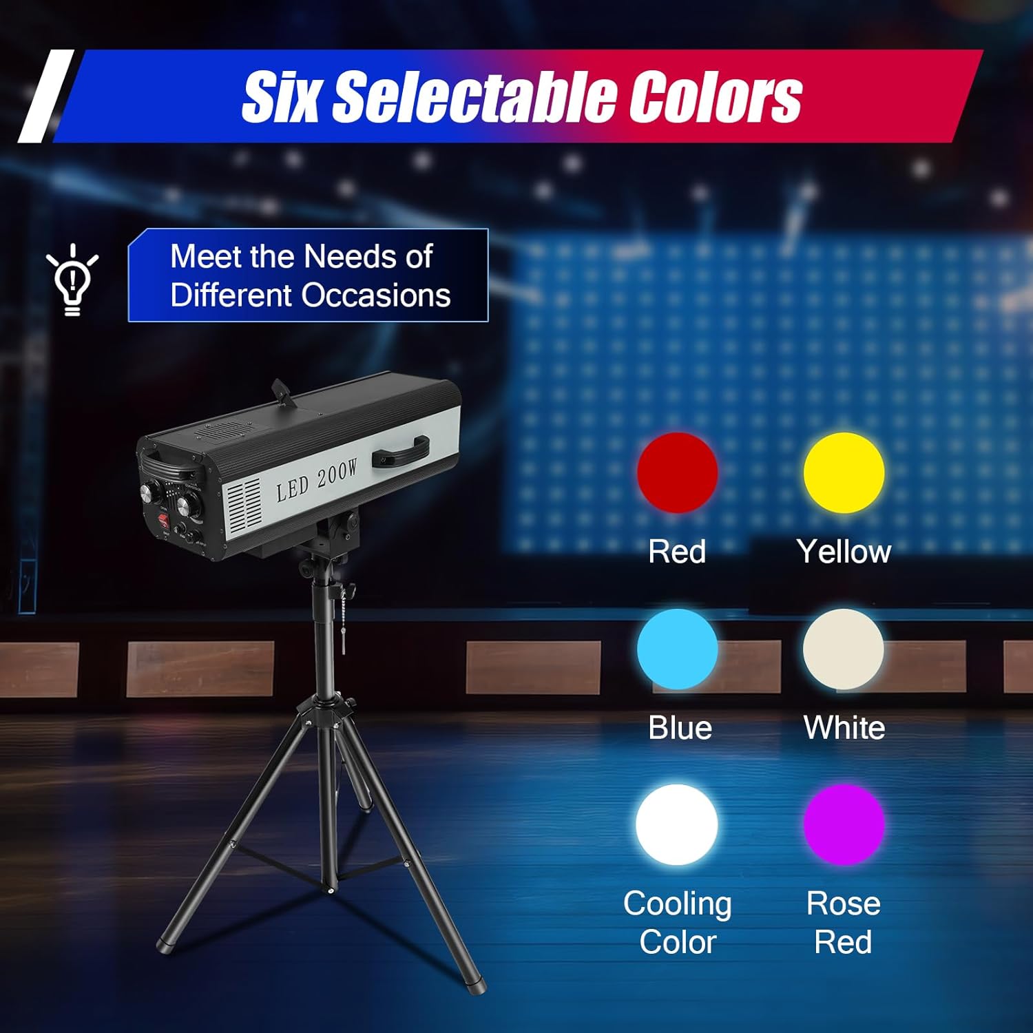 200W LED Follow Spot Light,LED Follow Spotlight,Muti-Color Stage Spotlight with Stand,Manual Control Stage Light Stage Spot Focused Lamp Professional Performance Lights for Wedding,Disco,Party