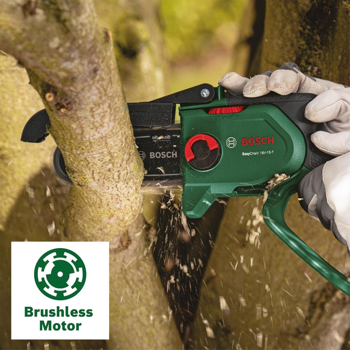 Bosch Home and Garden Cordless Compact Pruner Saw EasyChain 18V-15-7 (for Cutting Through Wood; 18 Volt System; Chain Speed: 6.95m/s; Without Battery)