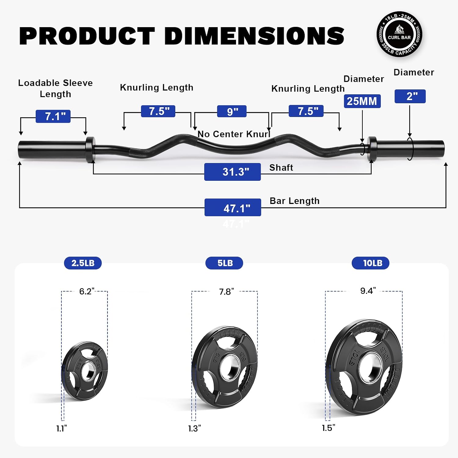 LIONSCOOL EZ Curl Bar Weight Set, 2 Inch Easy Curl Barbell with Weight Plates for Strength Training, Olympic Weightlifting, Squats, Curls, Deadlifts, Presses, Hip Thrusts, 350lbs/700lbs Weight Capacity