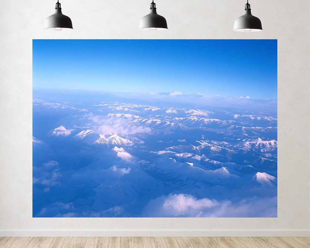 Trykid 20x10ft Aerial Snow Capped Ranges Backdrop Misty Clouds Clear Blue Sky Layered Mountainscape Vast Wilderness Photography Background Travel Event Decoration Photo Booth Prop Fabric
