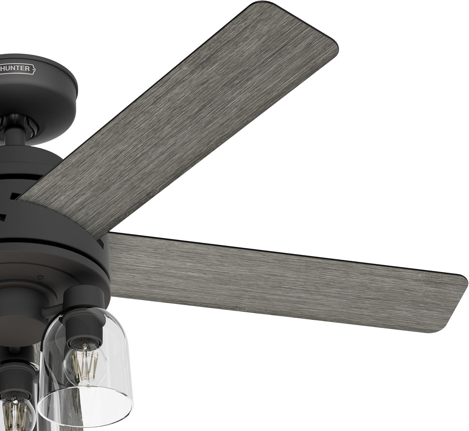 Hunter - Lochemeade 52-inch Indoor Matte Black Ceiling Fan with Dimmable LED Light Kit, Remote, 3-speed WhisperWind Motor, 52650