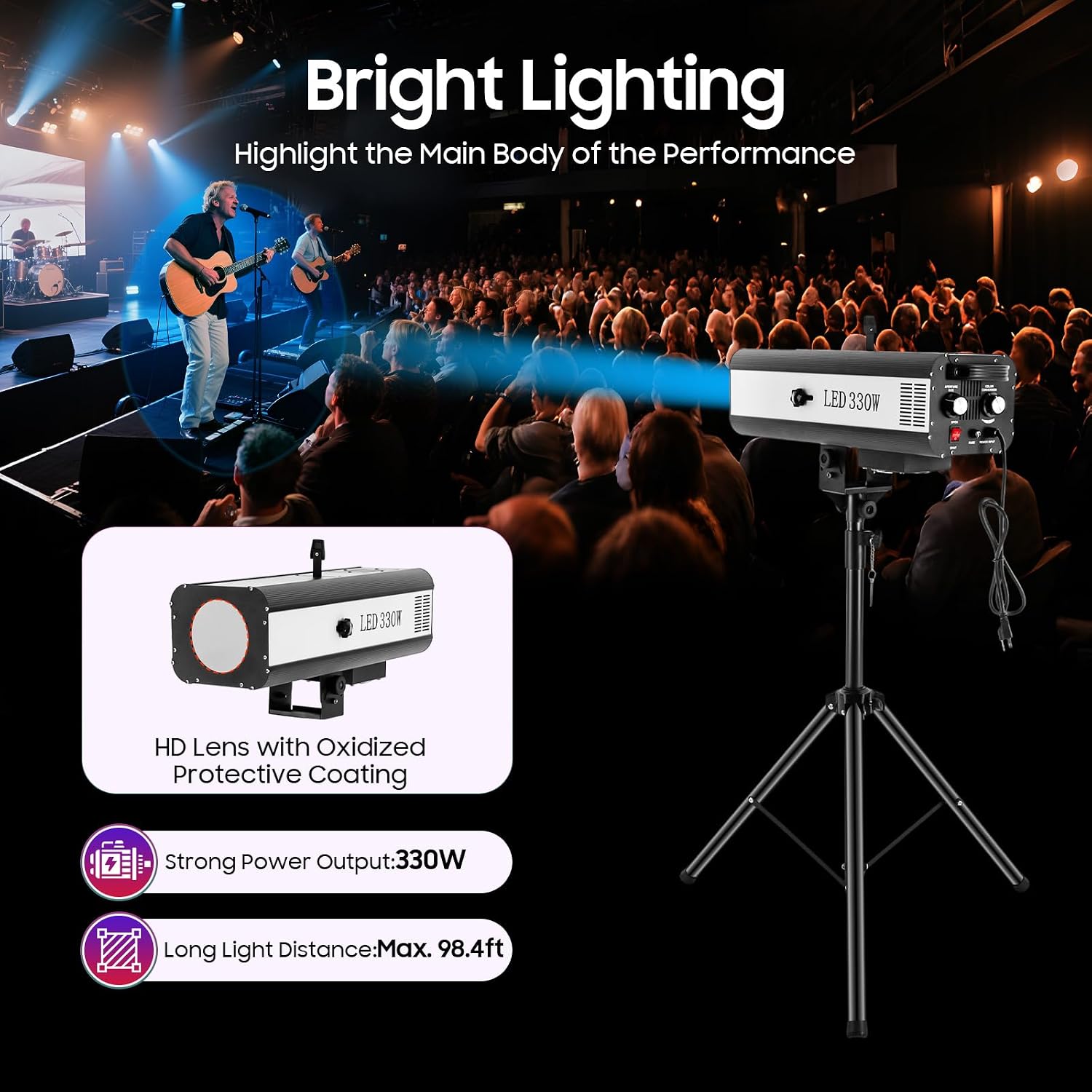 330W LED Follow Spot Light Manual Control Spotlight Stage Light Adjustable Aperture DJ WashLight Muti-Color Stage Spotlight with Stand for Party Disco Wedding Birthdays Christmas Party Show(330W)