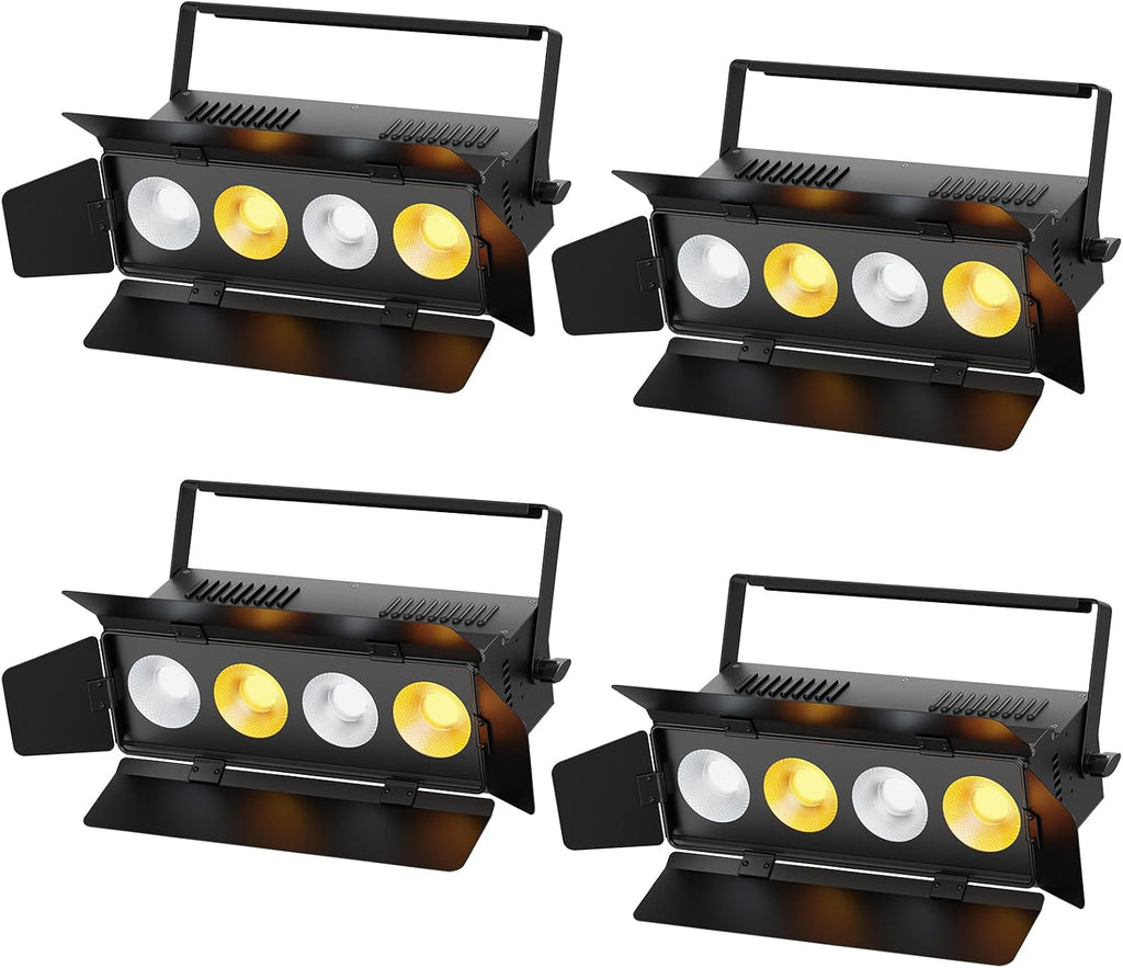 Stage Lights with Barn Doors, 4x50W LED Par Can Lights DMX512 Sound Activated, Cool White and Warm White COB Spotlights Uplights for Events Wedding Parties Concert Church Theater Christmas Packs of 4