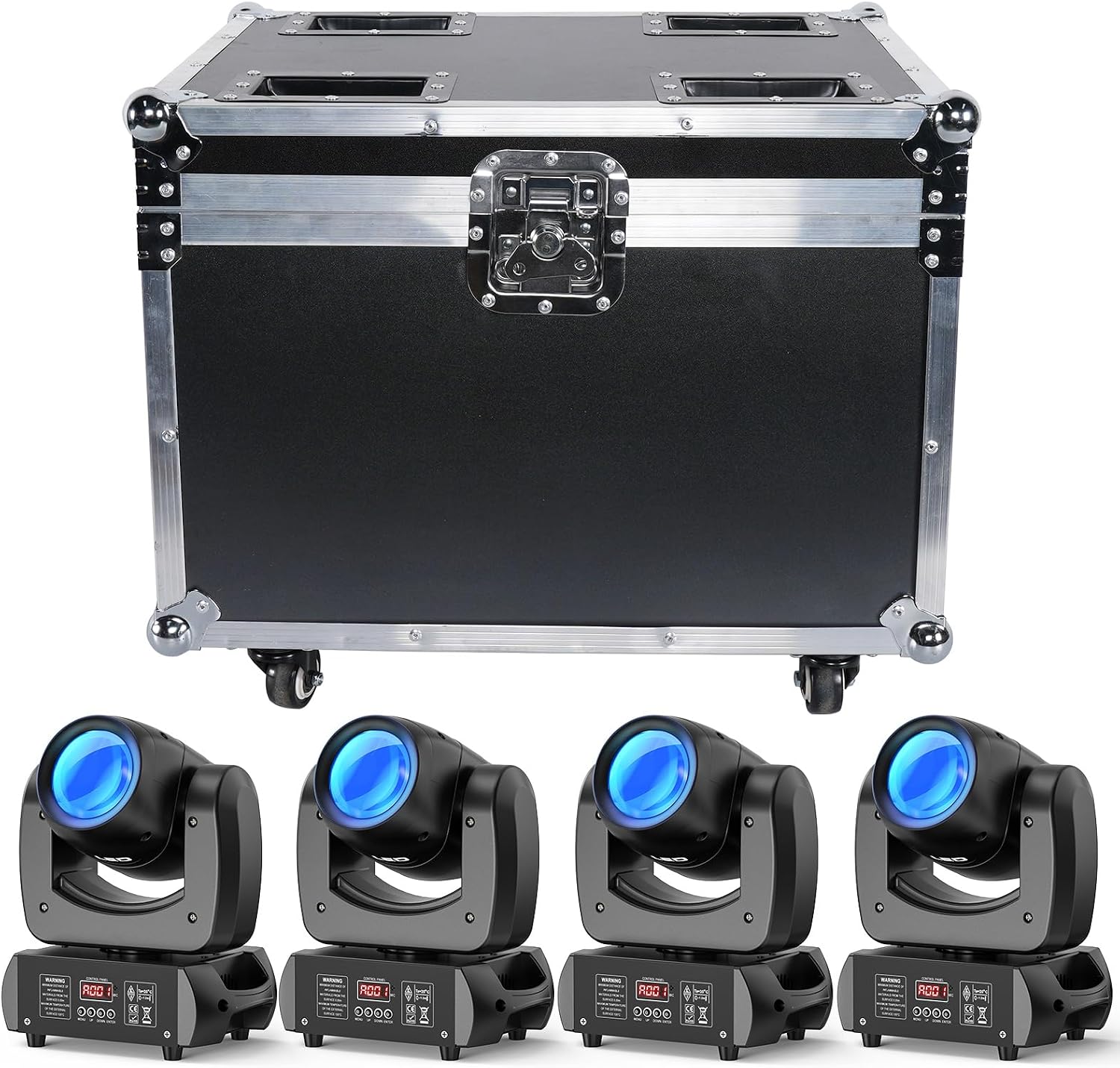 HOLDLAMP 120W LED Moving Head Light with Rotating 18-Facet Prism, Flight Case for 4PCS ZQ02021 Gobos and 8 Colors by DMX and Sound Activated Control (Moving Heads + Flight Case)