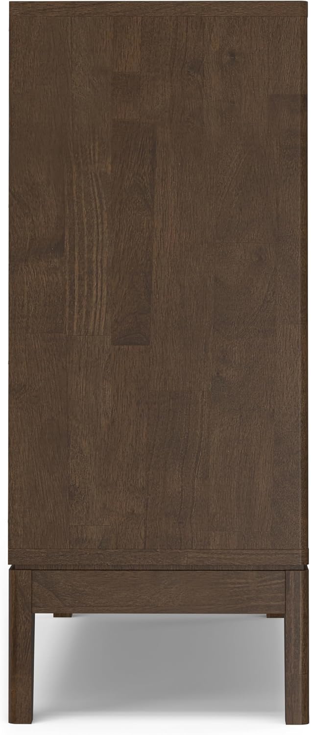 SIMPLIHOME Harper Storage Cabinet - 40 inch Wide Solid Wood Medium Storage Cabinet in Walnut Brown, Mid-Century Modern Cupboard for Entryway or Dining Room with Drawers, Tapered Legs, and Shelves