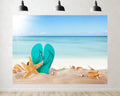 Trykid 20x10ft Turquoise Flip Flops Backdrop Starfish Seashells Tropical Sand Clear Blue Ocean Photography Background Summer Vacation Event Decor Party Decoration Photo Booth Prop Fabric