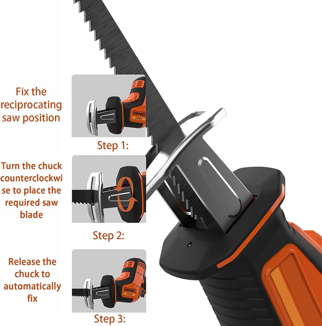 Powerful Reciprocating Saw - Variable Speed Electric Cordless Sabre Saw, 2 Batteries & Charger, With 6 Blades For Metal And Wood Cutting Pruning