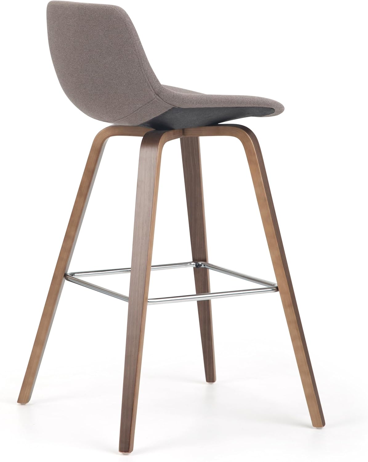 SIMPLIHOME Randolph Counter Stools (Set of 2) - 28 Inch Seat Height Upholstered Bentwood Kitchen Seats in Mocha Woven Fabric, Mid Century Modern Seating with Curved Backrest and Chrome Footrest