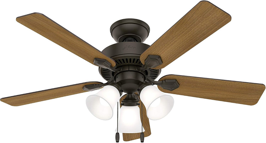 Hunter Fan 44 inch Indoor Traditional New Bronze Ceiling Fan with Light Kit (Renewed)