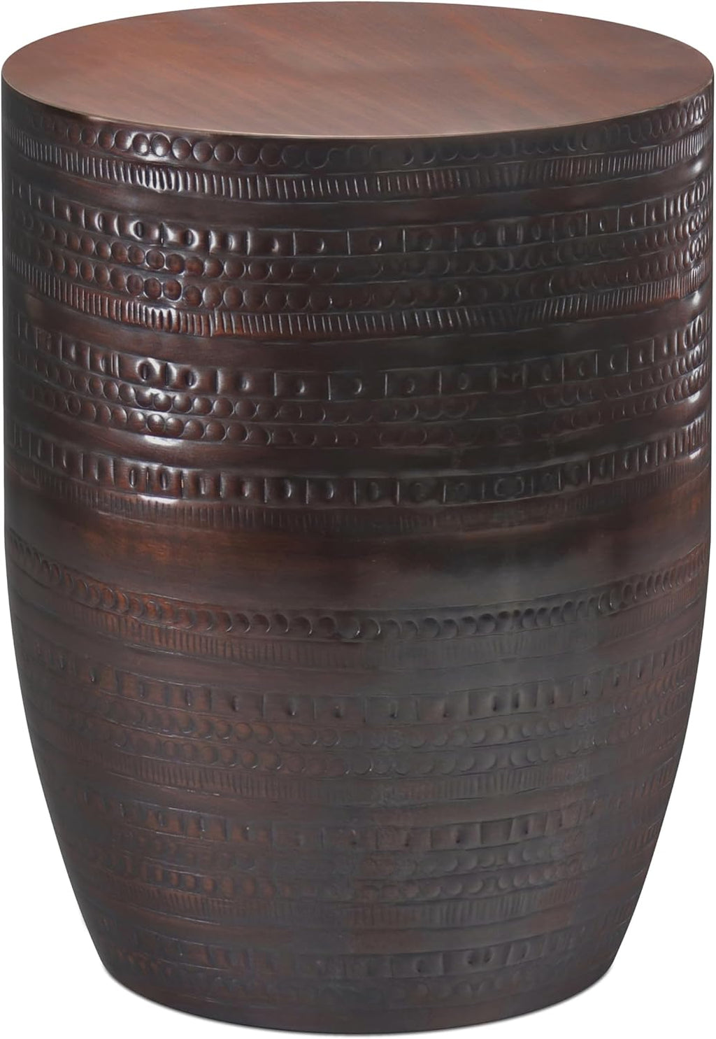 SIMPLIHOME Johnsen Metal Table - 15' Wide x 20' High Solid Iron Drum Accent Table in Oil Rubbed Bronze with Tribal Pattern, Round Boho End Table for Living Room or Home Office, Fully Assembled