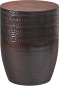 SIMPLIHOME Johnsen Metal Table - 15' Wide x 20' High Solid Iron Drum Accent Table in Oil Rubbed Bronze with Tribal Pattern, Round Boho End Table for Living Room or Home Office, Fully Assembled