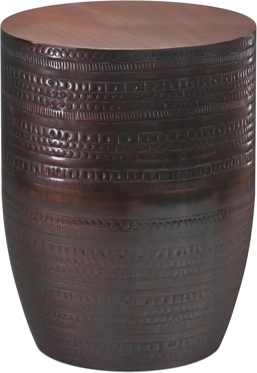 SIMPLIHOME Johnsen Metal Table - 15' Wide x 20' High Solid Iron Drum Accent Table in Oil Rubbed Bronze with Tribal Pattern, Round Boho End Table for Living Room or Home Office, Fully Assembled