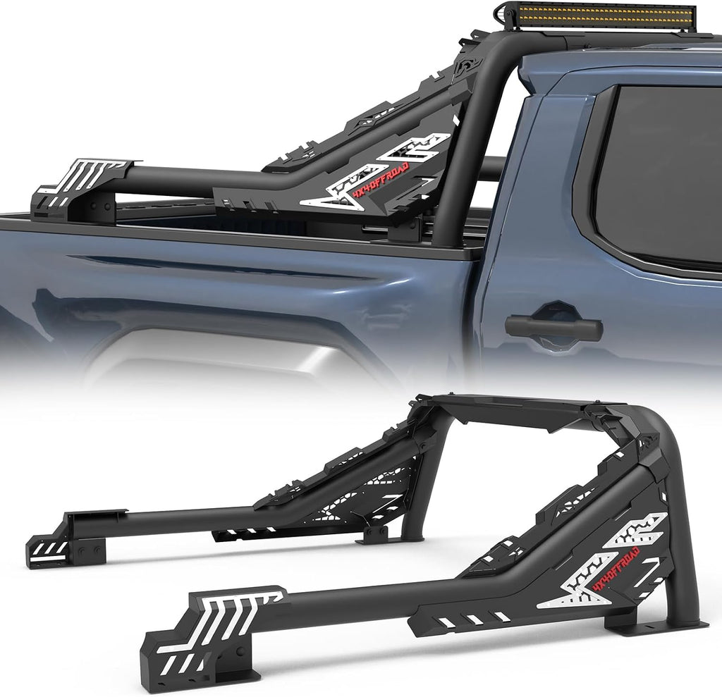 Heavy-Duty Roll Bar Compatible With Retractable Tonneau Covers With Rails | For Mid-Size Trucks Tacoma, Ranger, Colorado, Canyon, Frontier | Three installation methods No Drilling Installation