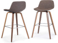 SIMPLIHOME Randolph Counter Stools (Set of 2) - 28 Inch Seat Height Upholstered Bentwood Kitchen Seats in Distressed Chocolate Brown Vegan Faux Leather, Mid Century Modern Seating with Chrome Footrest
