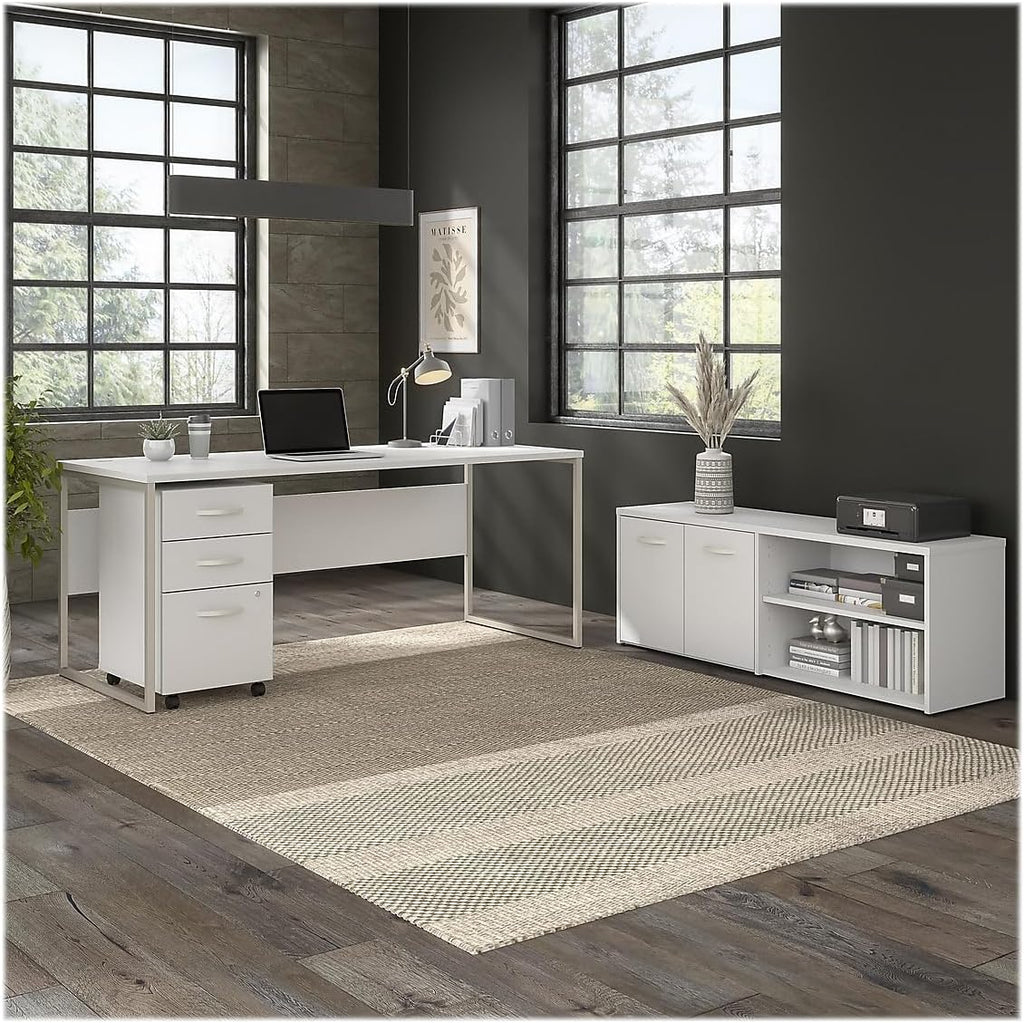 Bush Business Furniture Hybrid 72W x 30D Computer Table Desk with Metal Legs in White