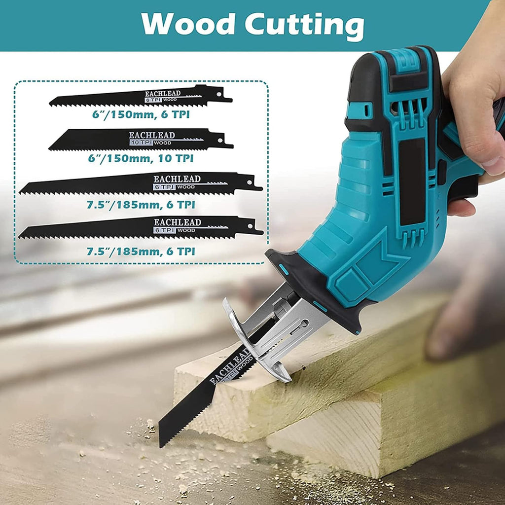 Reciprocating Saw, 20V Cordless Reciprocating Saw w/ 2 Battery & Charger, Variable Speed and Tool-Free Blade Change, 4 Saw Blades for Wood/Metal/PVC Pipe Cutting