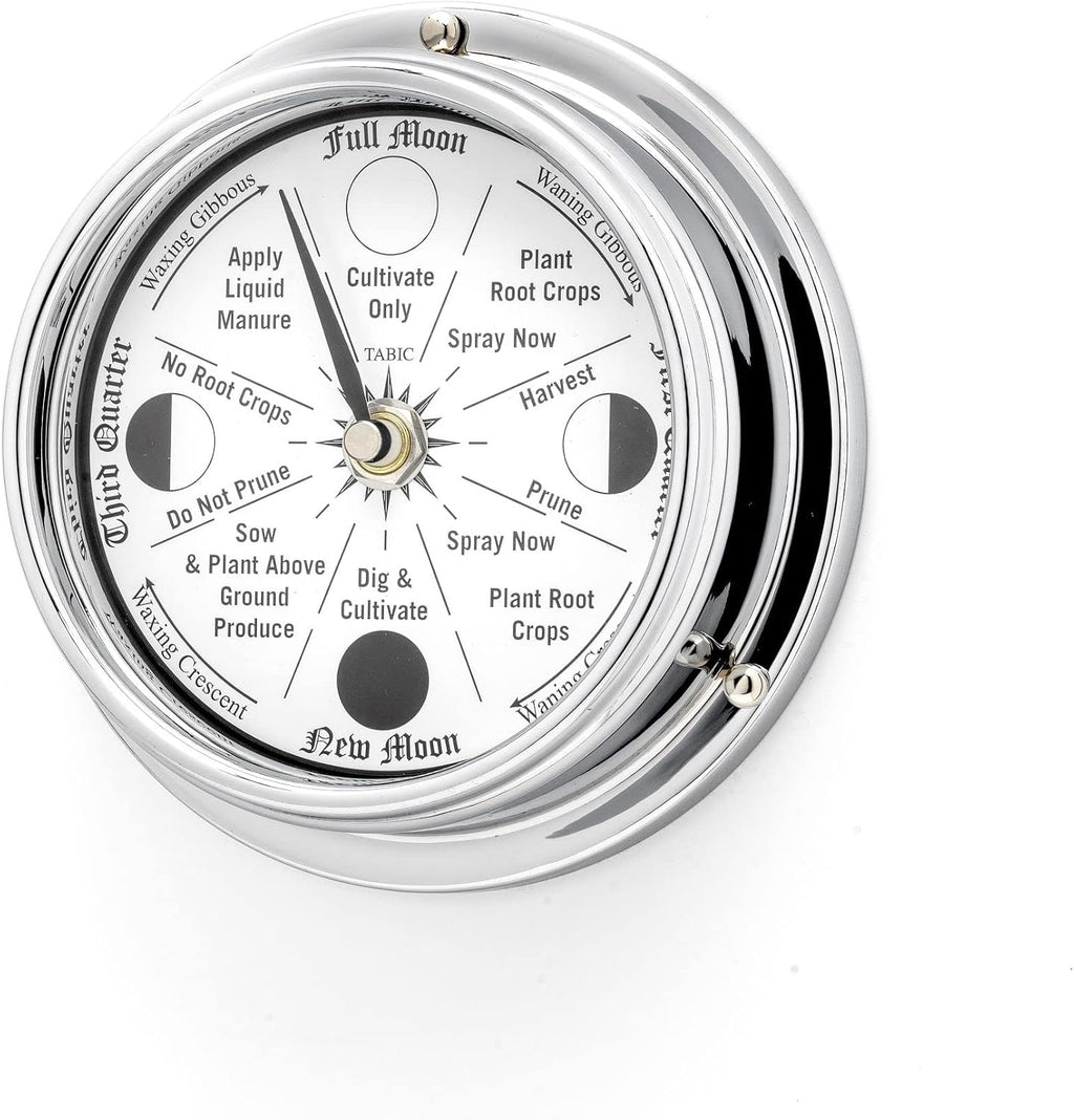 Classic Chrome Moon Gardening Clock - Lunar Harmony Guide with Moon Clocks -Essential Gardening Tool for Biodynamic & Organic Gardening - Get the Best Results and Transform Your Garden