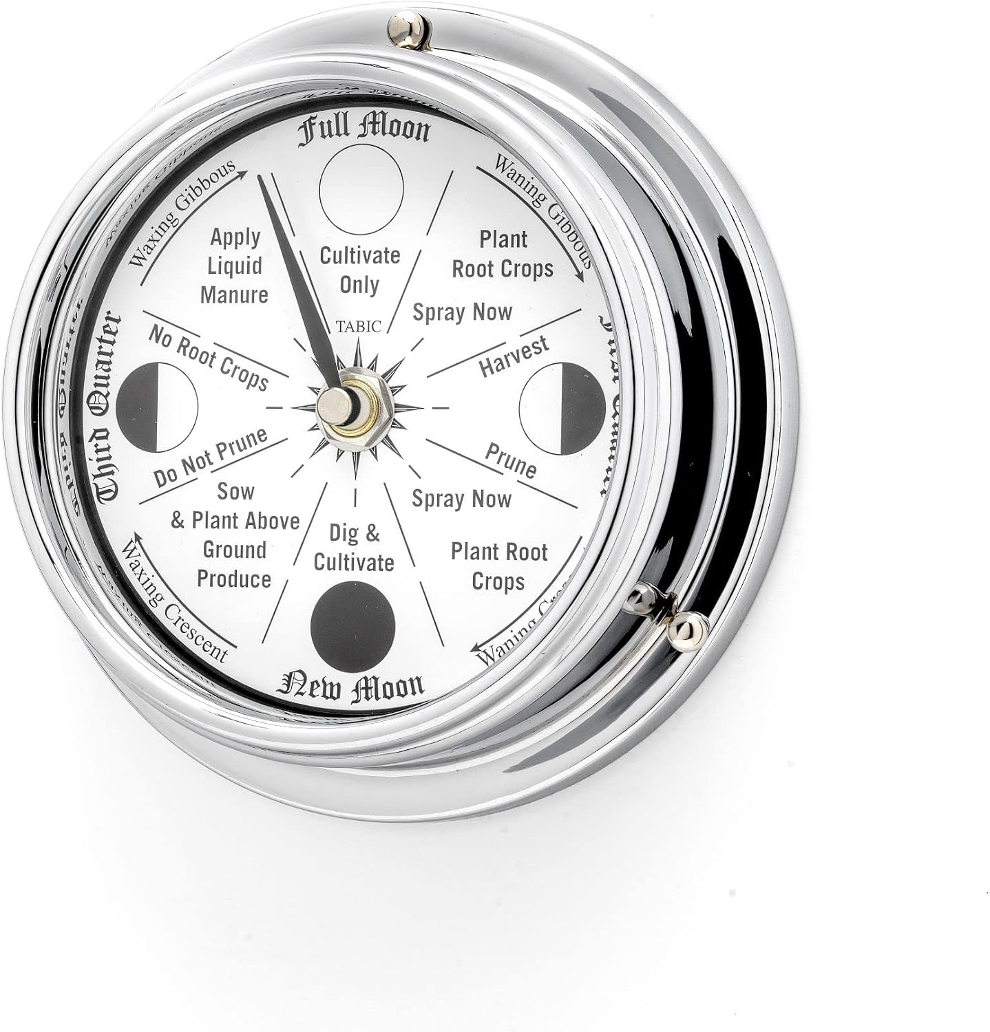 Classic Chrome Moon Gardening Clock - Lunar Harmony Guide with Moon Clocks -Essential Gardening Tool for Biodynamic & Organic Gardening - Get the Best Results and Transform Your Garden