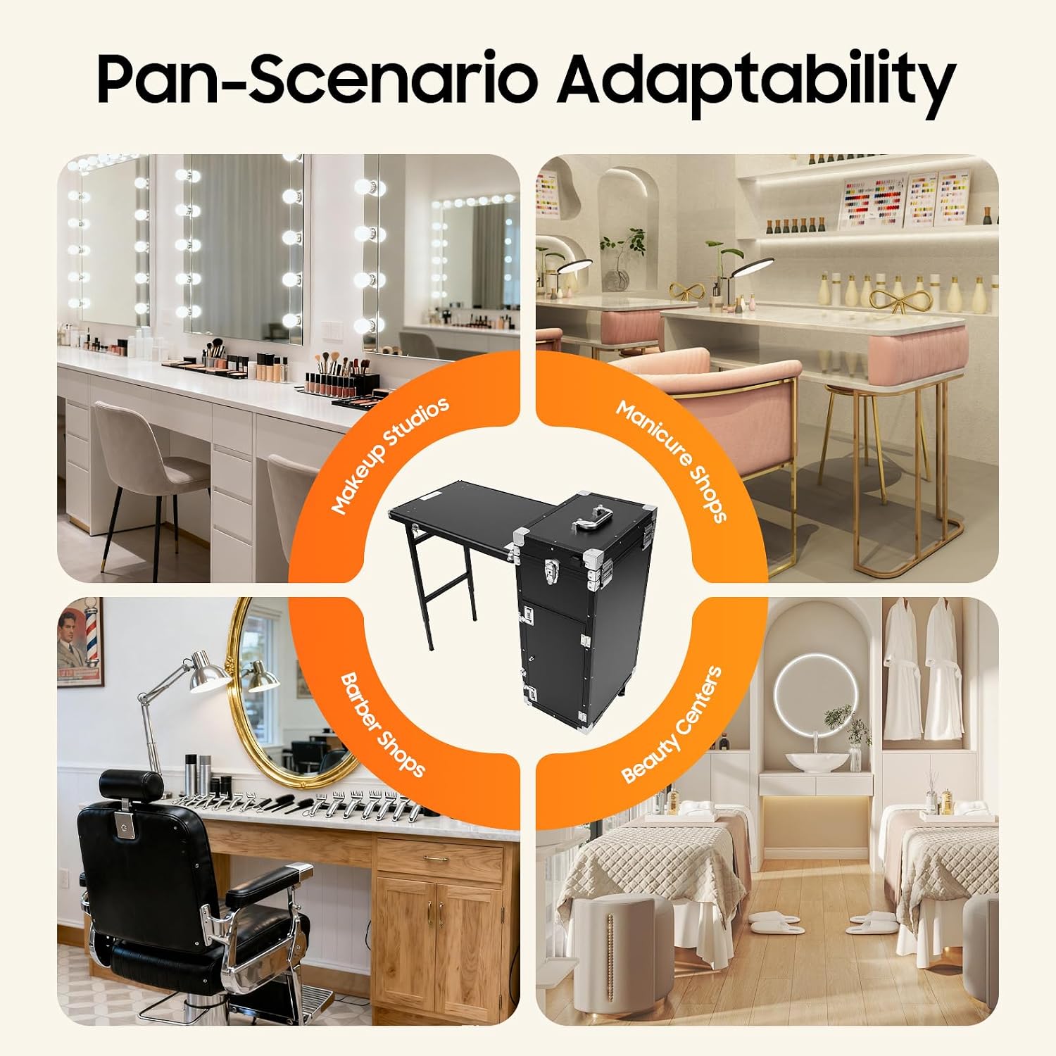 Rolling Manicure Table Train Case with 4 Universal Wheels,Professional Makeup Suitcase With Drawers & Unfold Table,2 Built-In Music Speakers,Travel Cosmetic Storage Train for Artist,Hairstylist(Black)