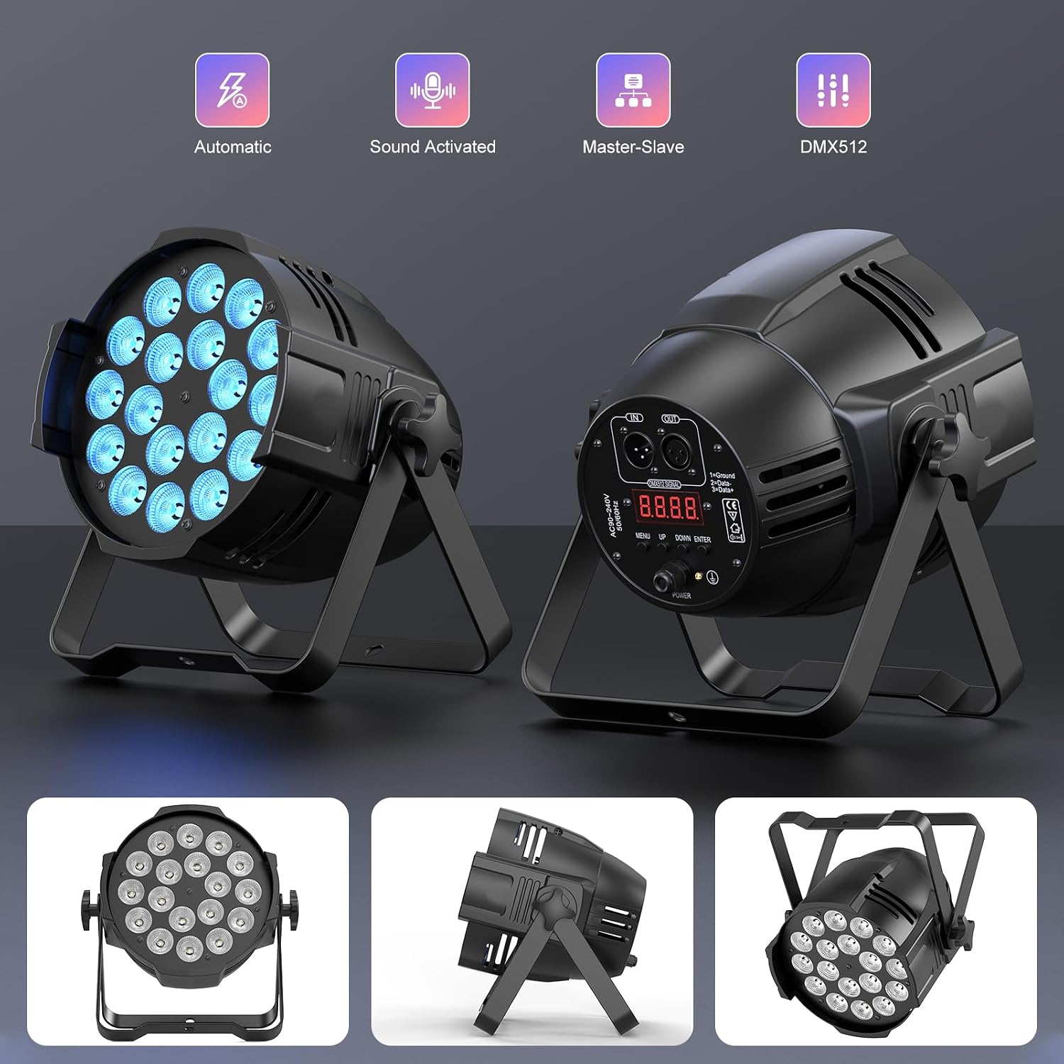 4-Pack Par Lights DJ Stage Light 18X10W 4 in 1 Spotlight with DMX Sound Activated Control DJ Uplighting for Wedding,Parties