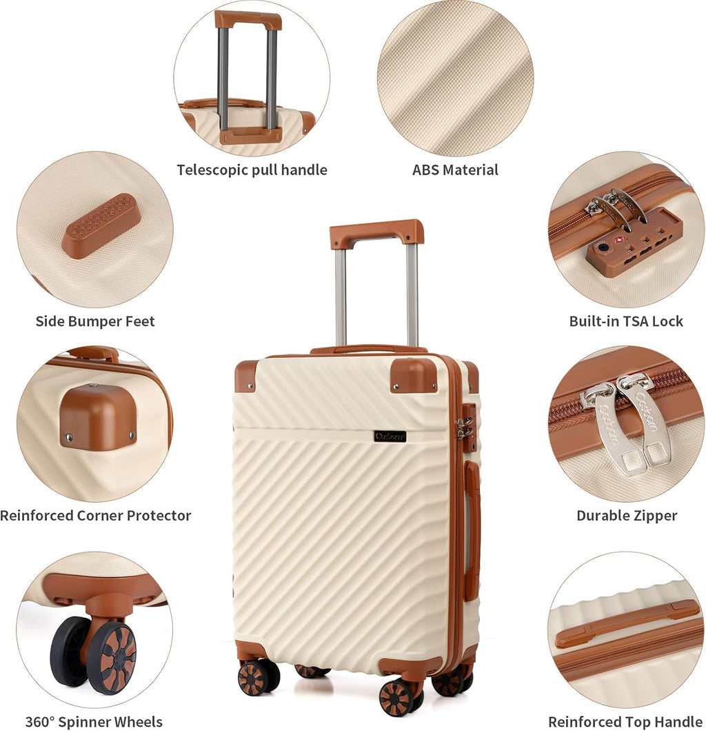 Luggage Sets 5 Piece with TSA Lock Spinner Wheels, Unisex Hard Case ABS Suitcase Set, Hardshell Lightweight Waterproof Travel Hardside Suitcases with Wheels for Women Men,Beige