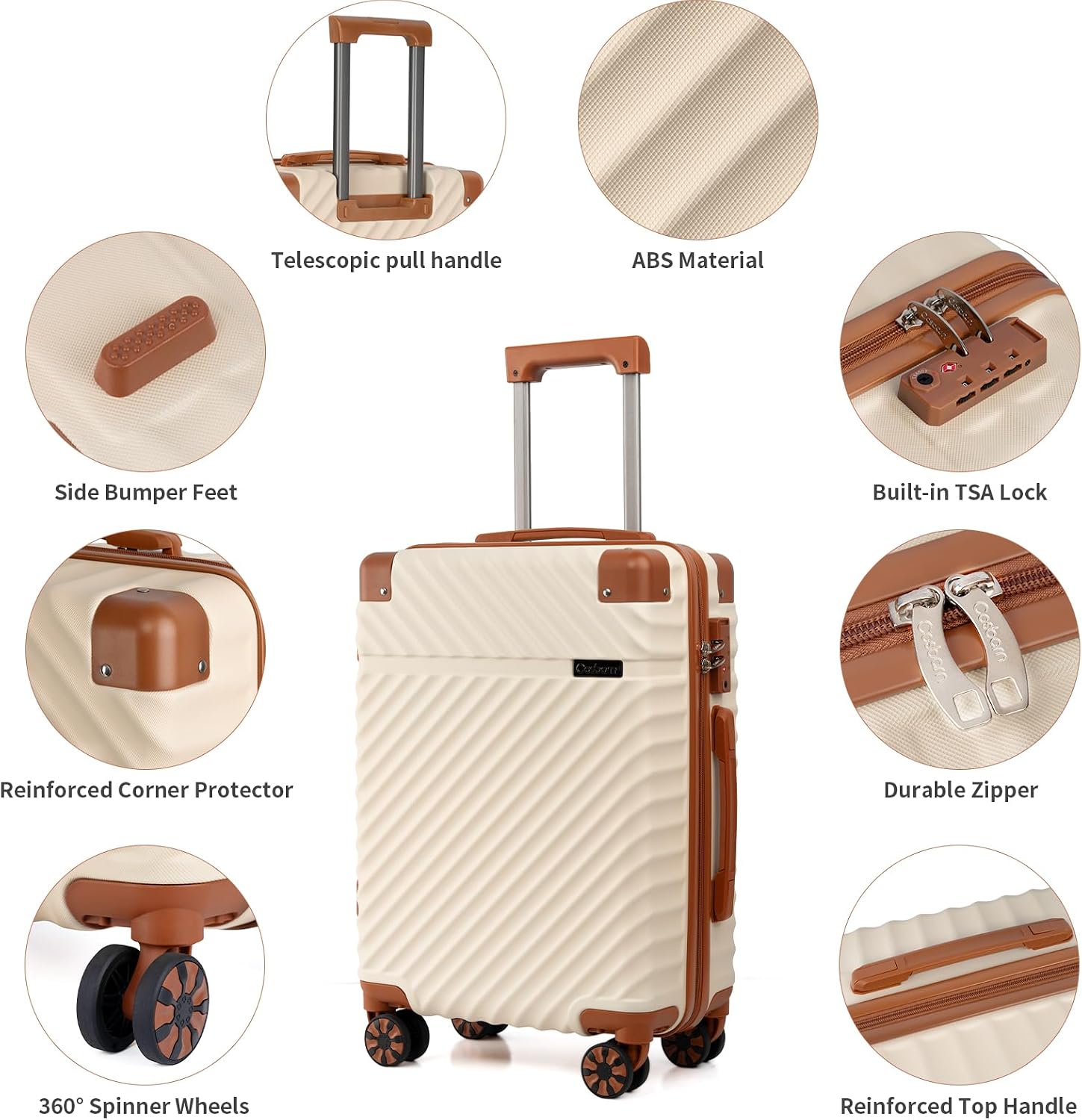 Luggage Sets 5 Piece with TSA Lock Spinner Wheels, Unisex Hard Case ABS Suitcase Set, Hardshell Lightweight Waterproof Travel Hardside Suitcases with Wheels for Women Men,Beige