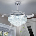 CLAIRDAI 42'' Modern Crystal Fandelier Ceiling Fan with Lights, Dimmable LED Chandelier Fan, Retractable Blades, Remote Control, 6-Speed Quiet Motor with Timer for Bedroom Living Room Dining Room