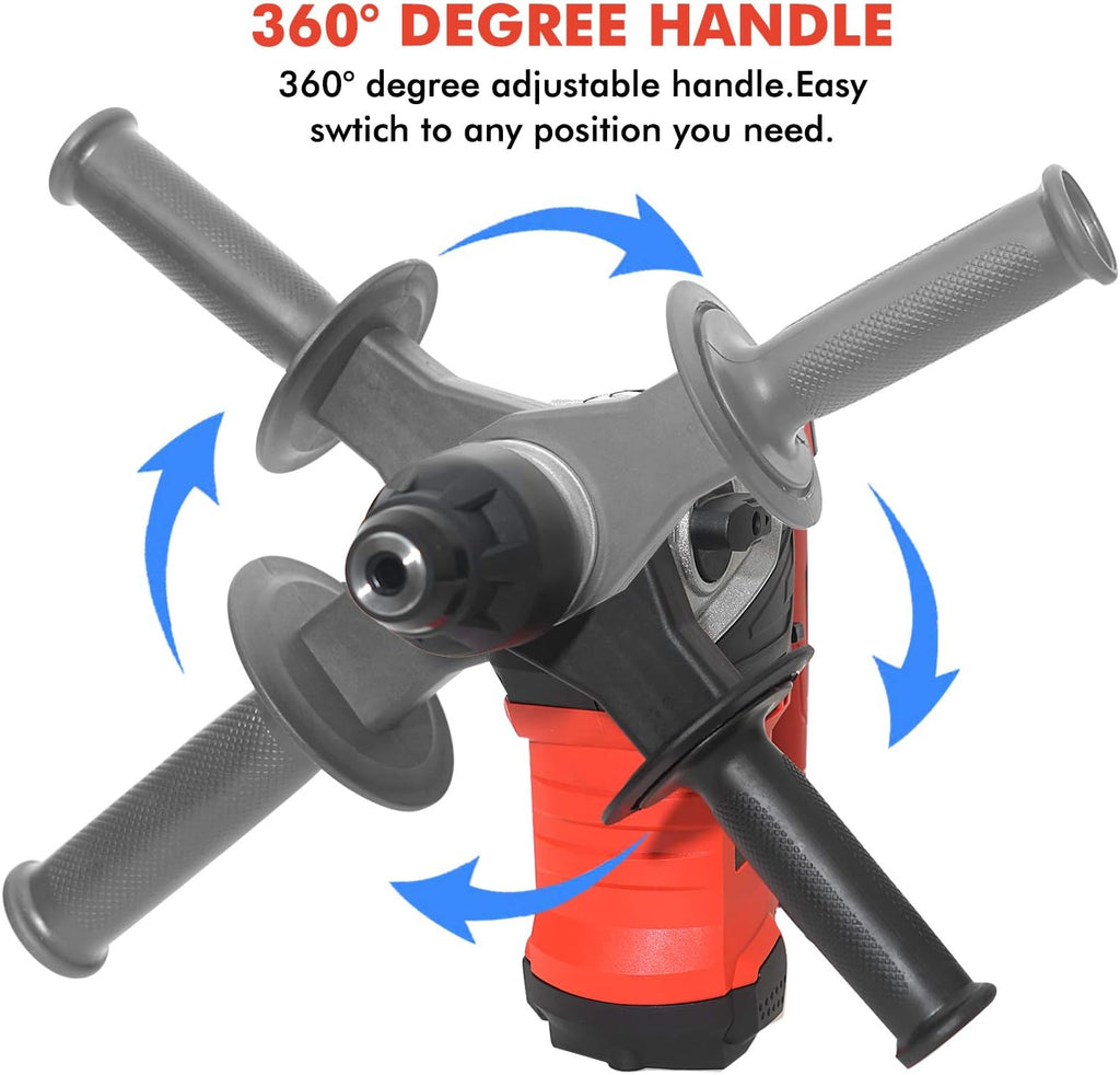 AOBEN Rotary Hammer Drill with Vibration Control and Safety Clutch,13 Amp Heavy Duty 1-1/4 Inch SDS-Plus Demolition Hammer for Concrete-Including 3 Drill Bits,Flat/Point Chisels.